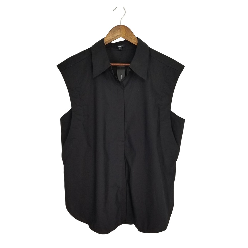 Express Womens XL Black Sleeveless Button Up Blouse Collared Shirt NWT Vacation